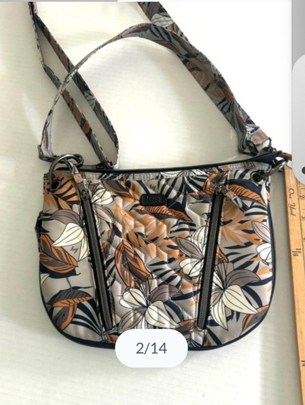 Lugz Floral Quilted Crossbody Bag in Brown, Cream & Gray
